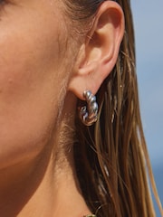 Silver Tone Stainless Steel Chunky Twist Hoop Earrings - Image 1 of 6