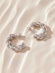 Silver Tone Stainless Steel Chunky Twist Hoop Earrings - Image 4 of 6