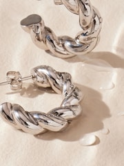 Silver Tone Stainless Steel Chunky Twist Hoop Earrings - Image 6 of 6