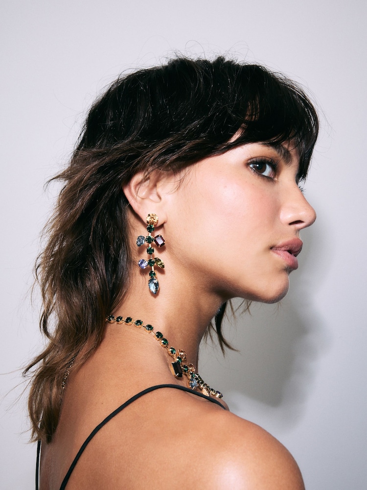 Multicoloured Tone Jewelled Drop Earrings Made With Recycled Iron - Image 1 of 6