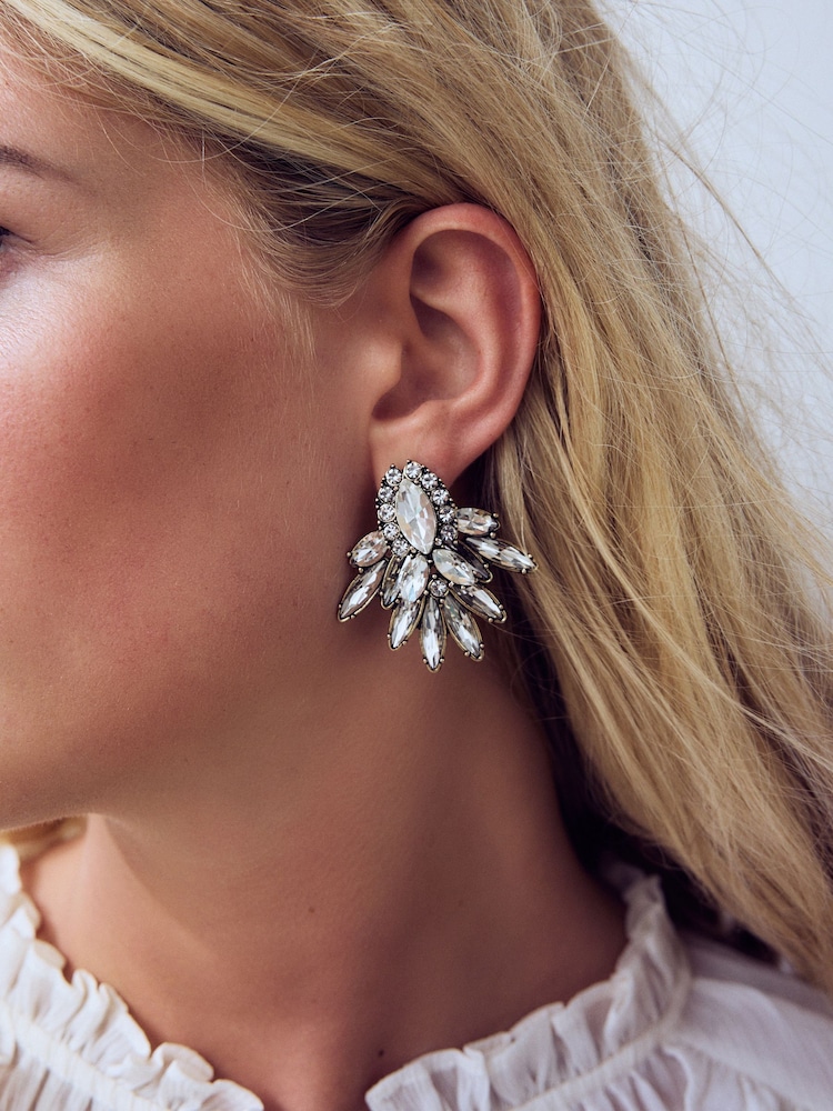 Gold Tone Sparkle Statement Stud Earrings - Image 4 of 4