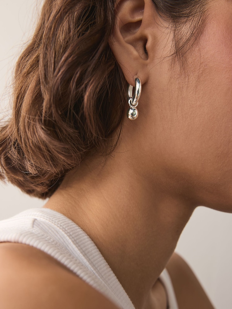 Silver Tone Ball Hoop Earrings - Image 2 of 3
