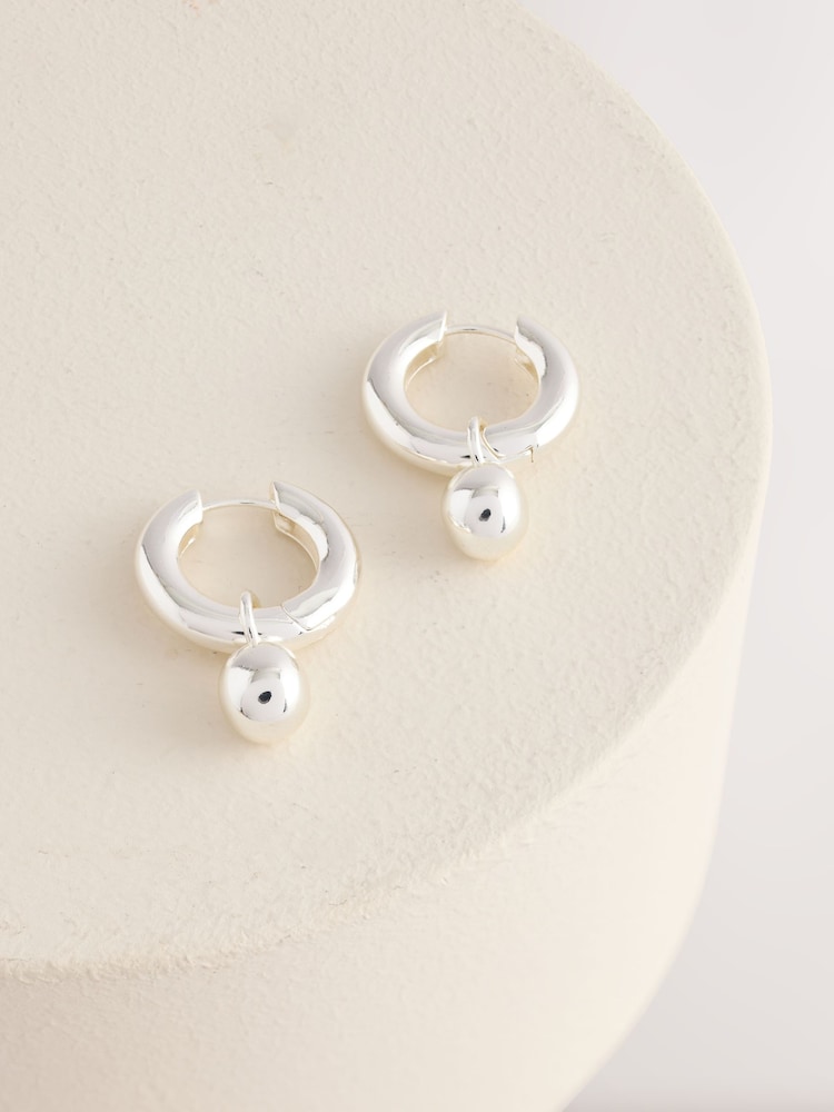 Silver Tone Ball Hoop Earrings - Image 3 of 3 Silver Tone Ball Hoop Earrings - Image 3 of 3