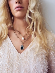 Gold Tone Two Row Vintage Necklace Made With Recycled Steel - Image 1 of 6