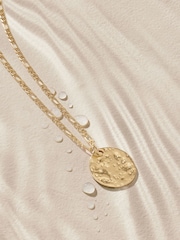 Gold Tone Stainless Steel Hammered Disc Necklace - Image 7 of 7