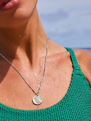 Silver Tone Stainless Steel Hammered Disc Necklace - Image 2 of 8