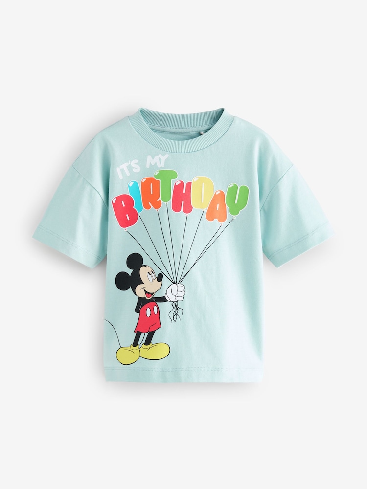 Blue Mickey Mouse Short Sleeve Birthday T-Shirt (12mths-8yrs) - Image 1 of 4