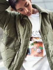 Sage Green Quilted Corduroy Collar Jacket - Image 3 of 6
