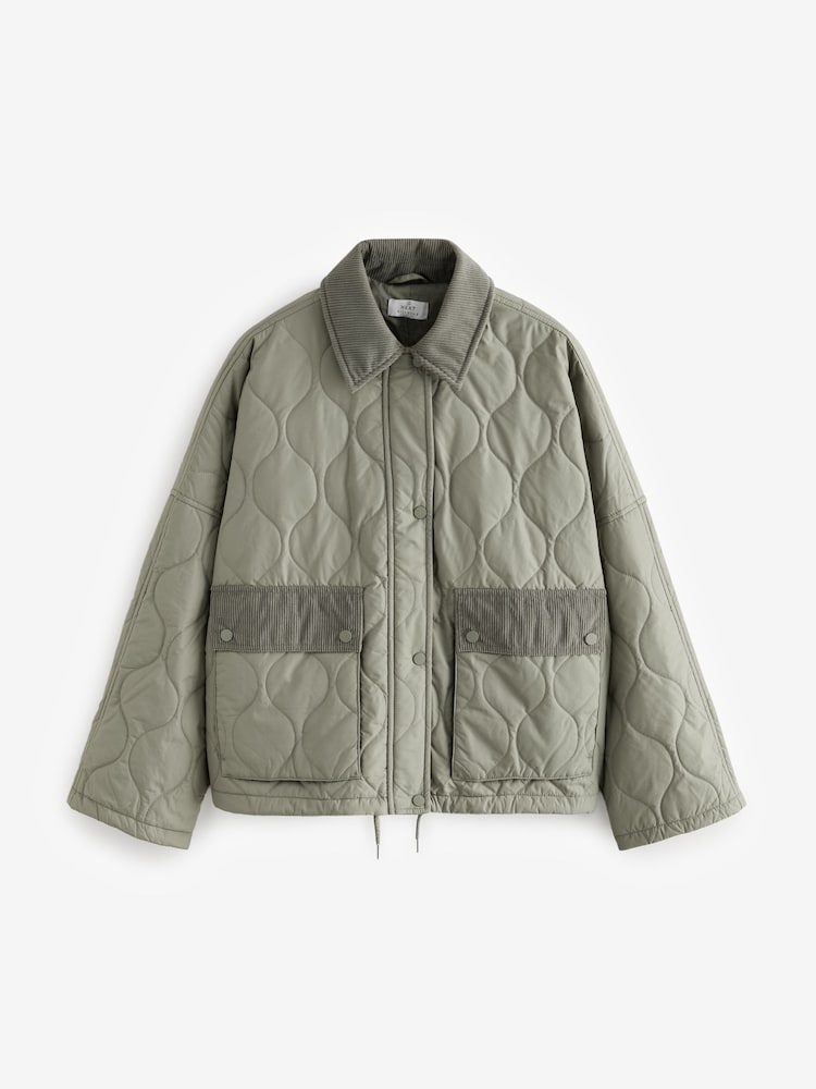 Sage Green Quilted Corduroy Collar Jacket - Image 4 of 6