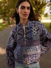 Blue Patchwork Kew Gardens Quilted Bomber Jacket - Image 1 of 8