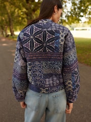 Blue Patchwork Kew Gardens Quilted Bomber Jacket - Image 3 of 8