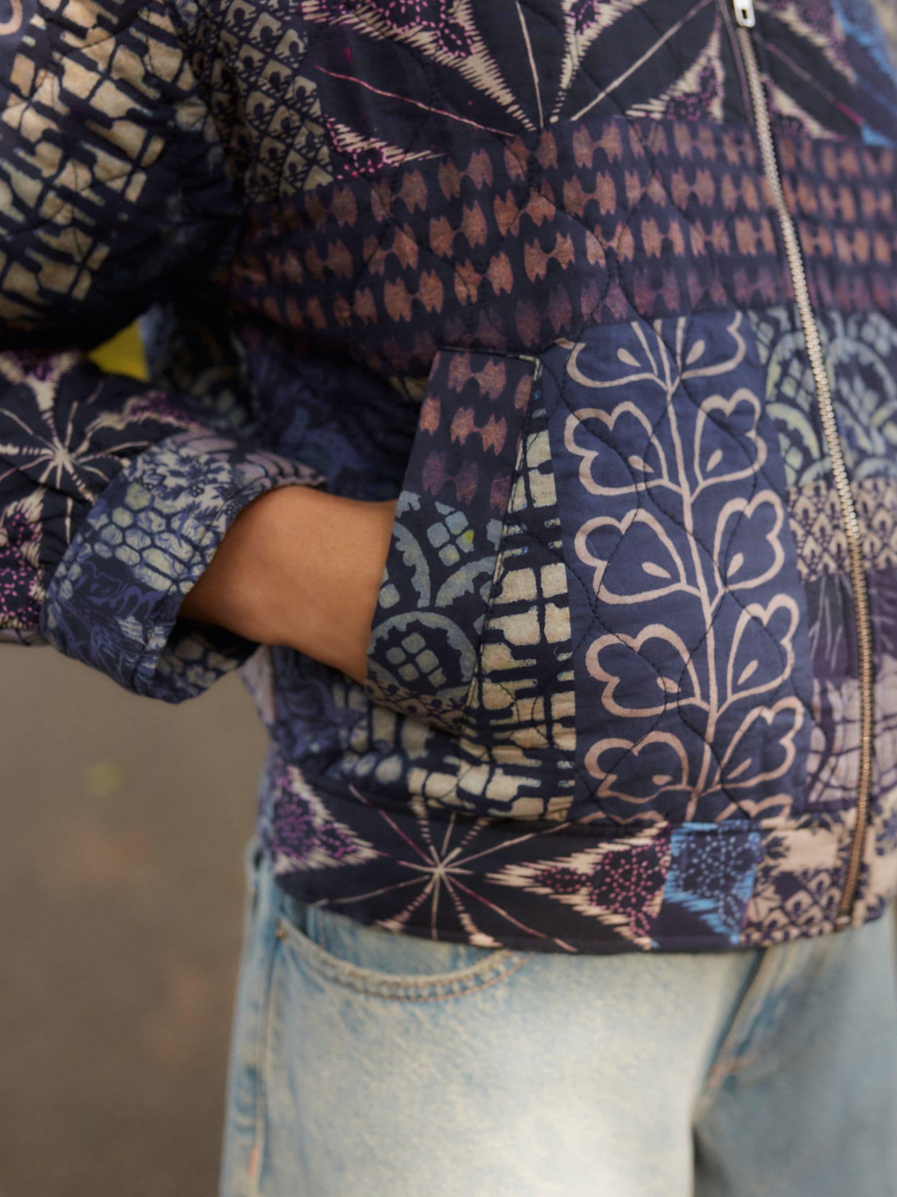 Buy Blue Patchwork Kew Gardens Quilted Bomber Jacket from
