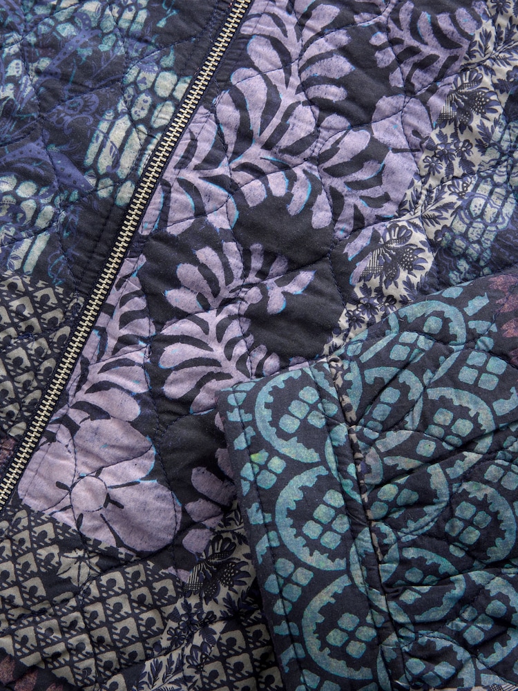 Blue Patchwork Kew Gardens Quilted Bomber Jacket - Image 7 of 8