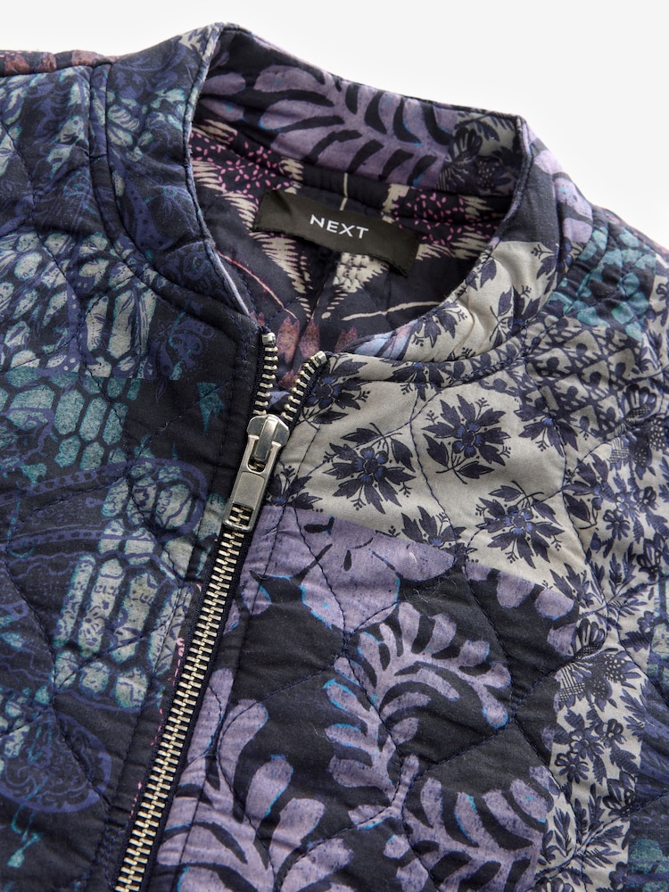Blue Patchwork Kew Gardens Quilted Bomber Jacket - Image 8 of 8