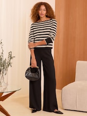 Love & Roses Black/Ivory White Pointelle Scallop Neck Jumper - Image 3 of 4