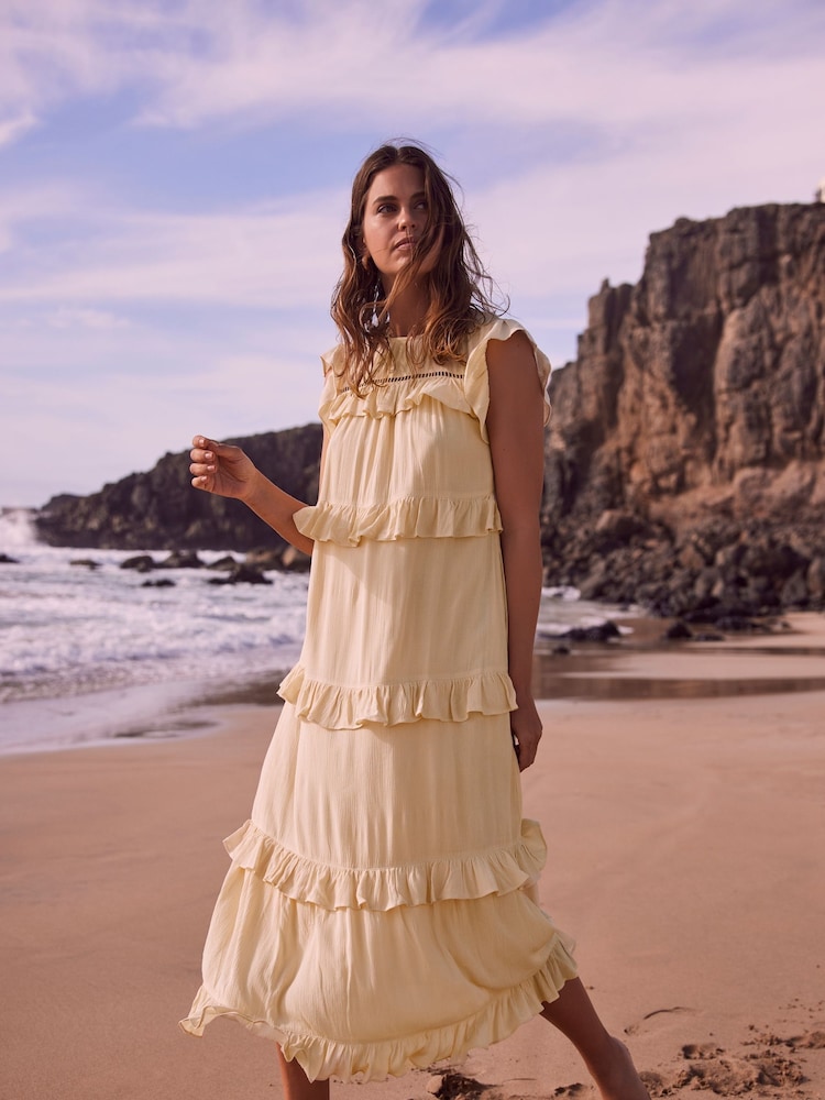 Mint Velvet Yellow Ruffle Midi Dress - Image 1 of 5