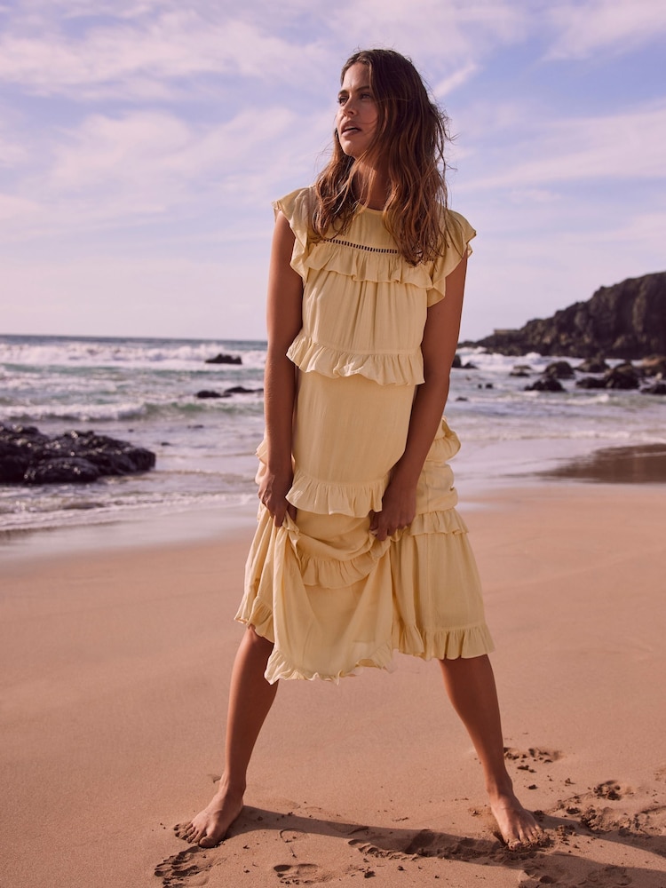 Mint Velvet Yellow Ruffle Midi Dress - Image 2 of 5