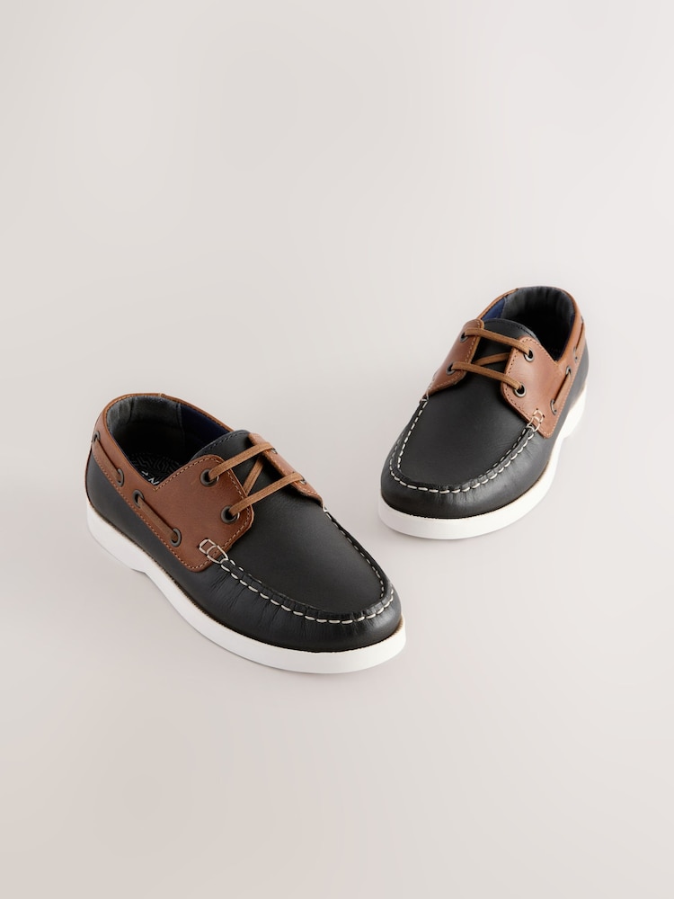 Navy Leather Boat Shoes - Image 1 of 6