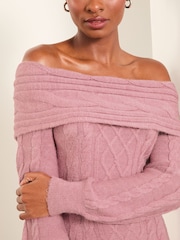 Lipsy Pink Off The Shoulder Knitted Long Sleeve Mini Dress - Image 2 of 4