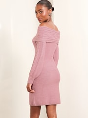 Lipsy Pink Off The Shoulder Knitted Long Sleeve Mini Dress - Image 4 of 4