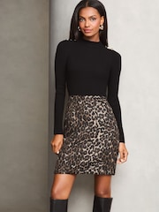 Lipsy Animal Ribbed Knitted Print 2 in 1 Dress - Image 1 of 4
