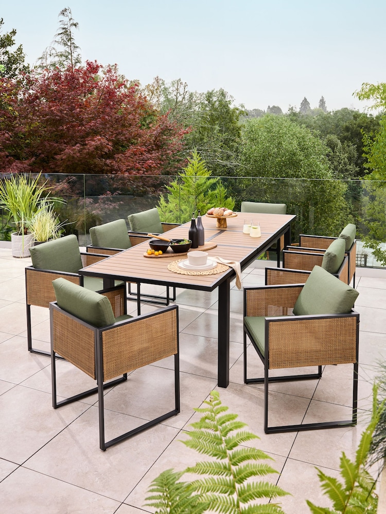 Sage Green Abel 6 to 8 Seater Rattan Garden Dining Table and Chairs Set - Image 1 of 10