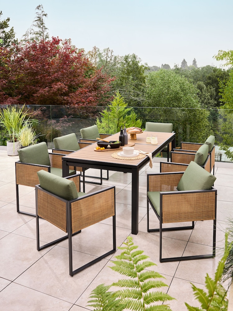 Sage Green Abel 6 to 8 Seater Rattan Garden Dining Table and Chairs Set - Image 2 of 10