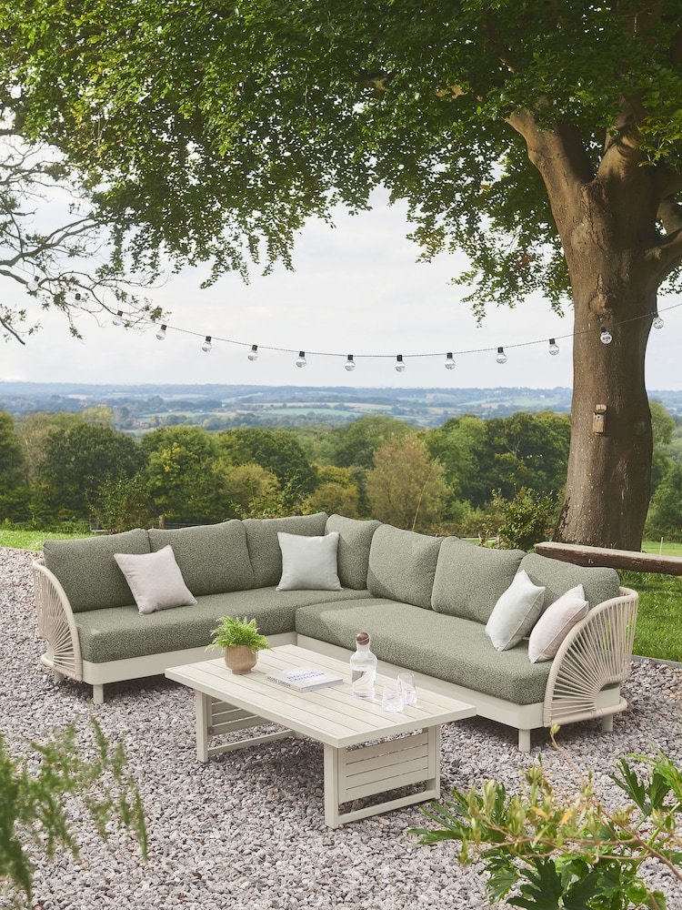 Green Boucle Genoa Outdoor Garden Corner Sofa and Table Set - Image 1 of 10