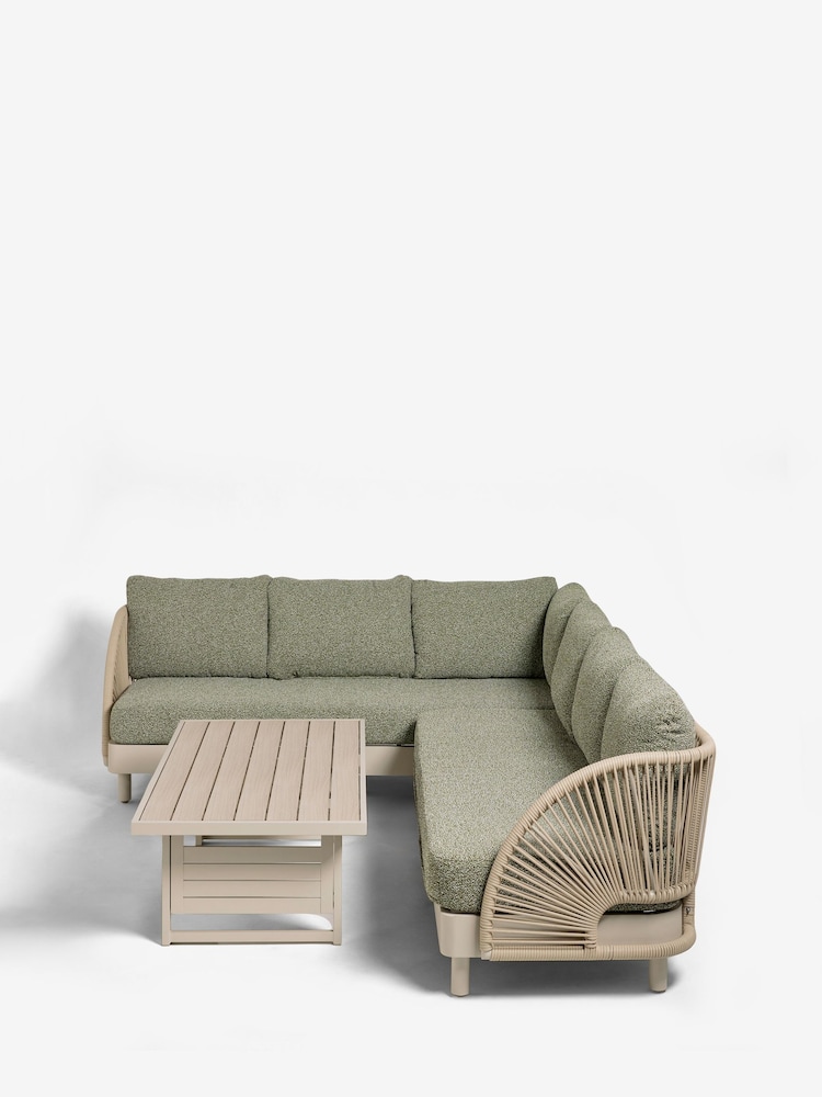 Green Boucle Genoa Outdoor Garden Corner Sofa and Table Set - Image 8 of 8