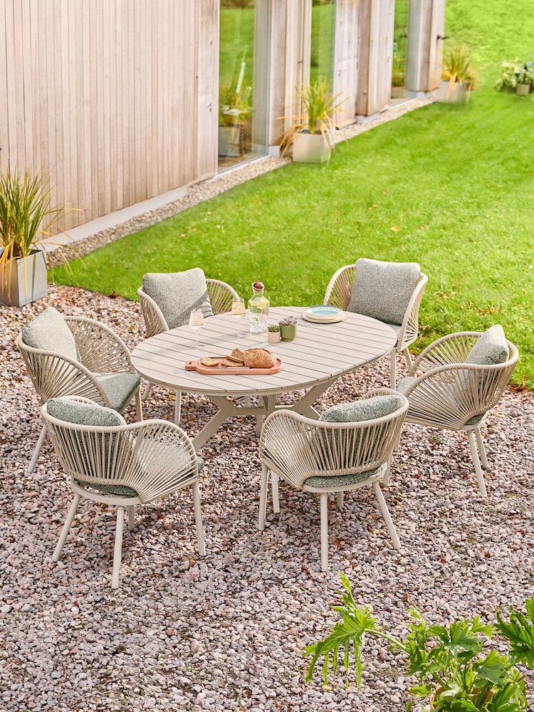 Green Boucle Genoa Extendable 6 Seater Dining Set - Image 1 of 10