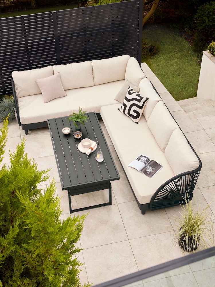 Natural Boucle Genoa Outdoor Garden Corner Sofa and Table Set - Image 1 of 9