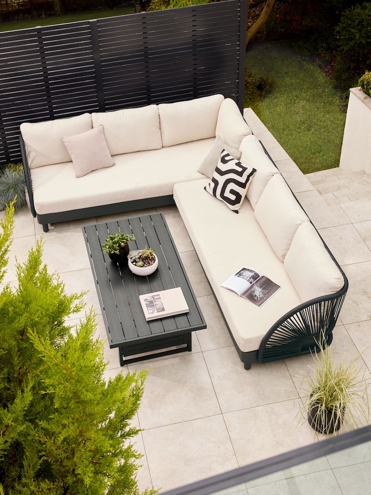 Natural Boucle Genoa Outdoor Garden Corner Sofa and Table Set - Image 2 of 9