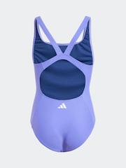 adidas Blue 3 Stripe Swimsuit - Image 2 of 5