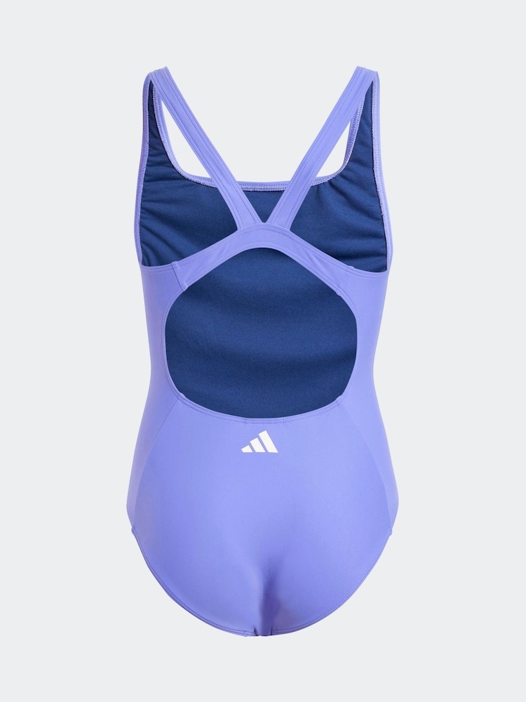 adidas Blue 3 Stripe Swimsuit - Image 2 of 5 adidas Blue 3 Stripe Swimsuit - Image 2 of 5