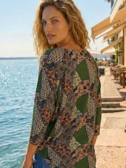 Roman Green Floral Patchwork Stretch Top - Image 2 of 4
