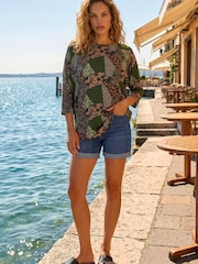 Roman Green Floral Patchwork Stretch Top - Image 3 of 4