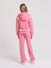 Juicy Couture Pink Girls Diamanté Zip-Through Wide Leg Joggers Tracksuit Set - Image 2 of 7