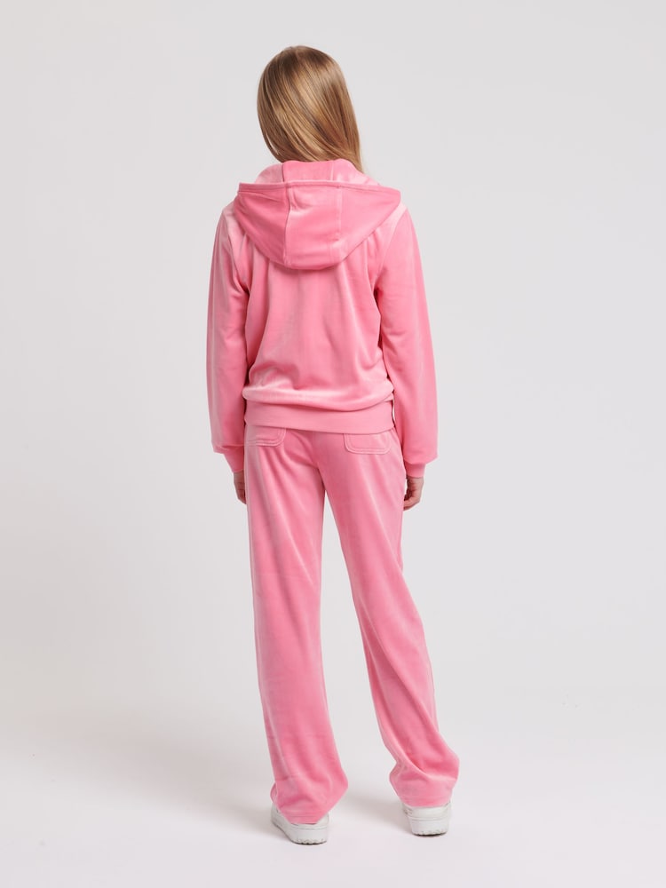 Juicy Couture Pink Girls Diamanté Zip-Through Wide Leg Joggers Tracksuit Set - Image 2 of 7