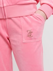Juicy Couture Pink Girls Diamanté Zip-Through Wide Leg Joggers Tracksuit Set - Image 4 of 7