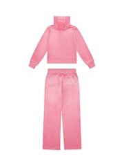 Juicy Couture Pink Girls Diamanté Zip-Through Wide Leg Joggers Tracksuit Set - Image 5 of 7