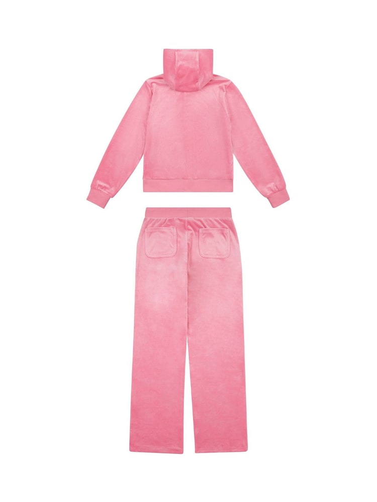 Juicy Couture Pink Girls Diamanté Zip-Through Wide Leg Joggers Tracksuit Set - Image 5 of 7