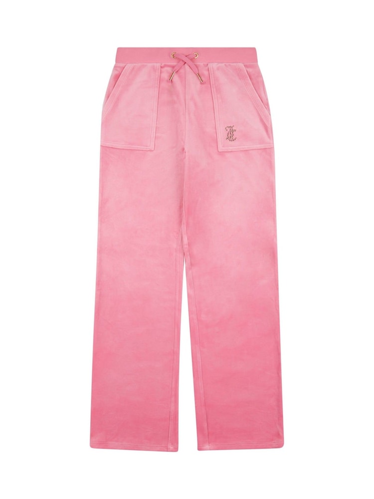 Juicy Couture Pink Girls Diamanté Zip-Through Wide Leg Joggers Tracksuit Set - Image 6 of 7