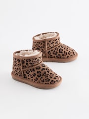 Animal Print Faux Fur Lined Water Repellent Pull-On Suede Boots - Image 1 of 5