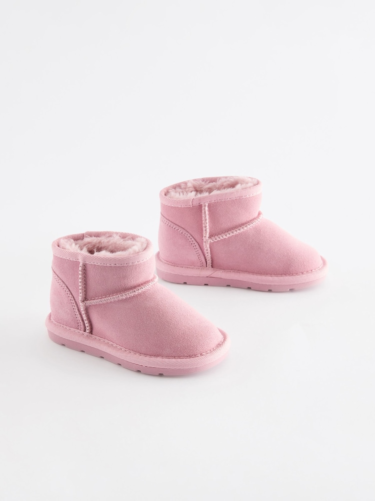 Pink Faux Fur Lined Water Repellent Pull-On Suede Boots - Image 1 of 5