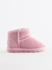 Pink Faux Fur Lined Water Repellent Pull-On Suede Boots - Image 2 of 5