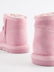 Pink Faux Fur Lined Water Repellent Pull-On Suede Boots - Image 3 of 5