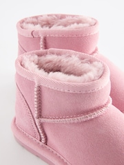 Pink Faux Fur Lined Water Repellent Pull-On Suede Boots - Image 5 of 5