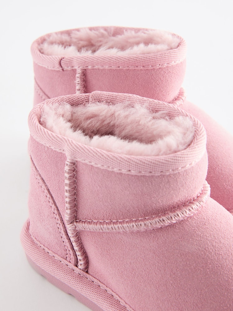 Pink Faux Fur Lined Water Repellent Pull-On Suede Boots - Image 5 of 5