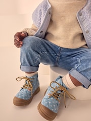 Denim Blue Print Chunky Boots - Image 1 of 8