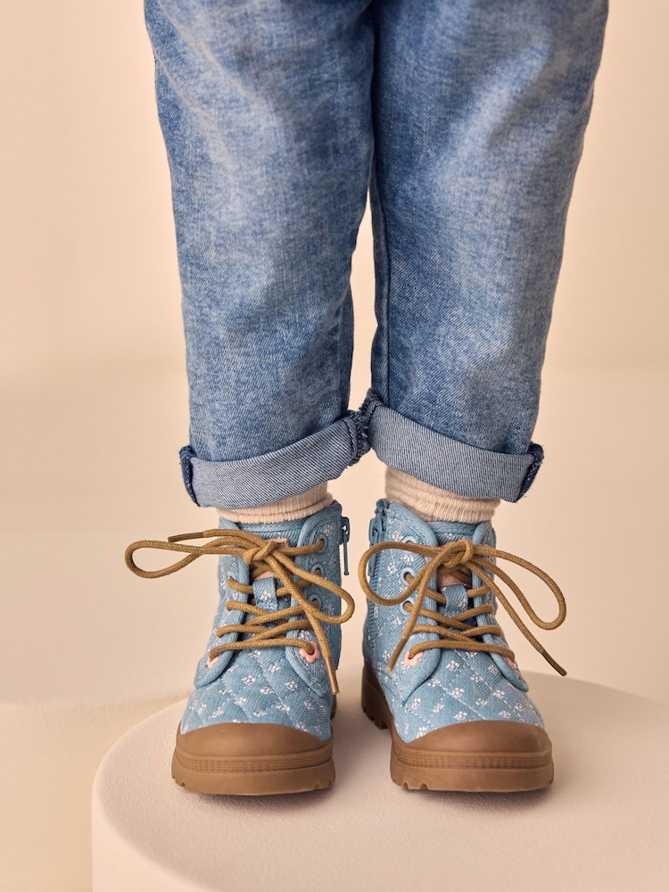 Denim Blue Print Chunky Boots - Image 2 of 8